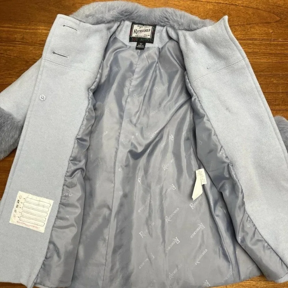 Vintage Light blue Rothschild wool coat with faux fur collar and cuffs size 3T